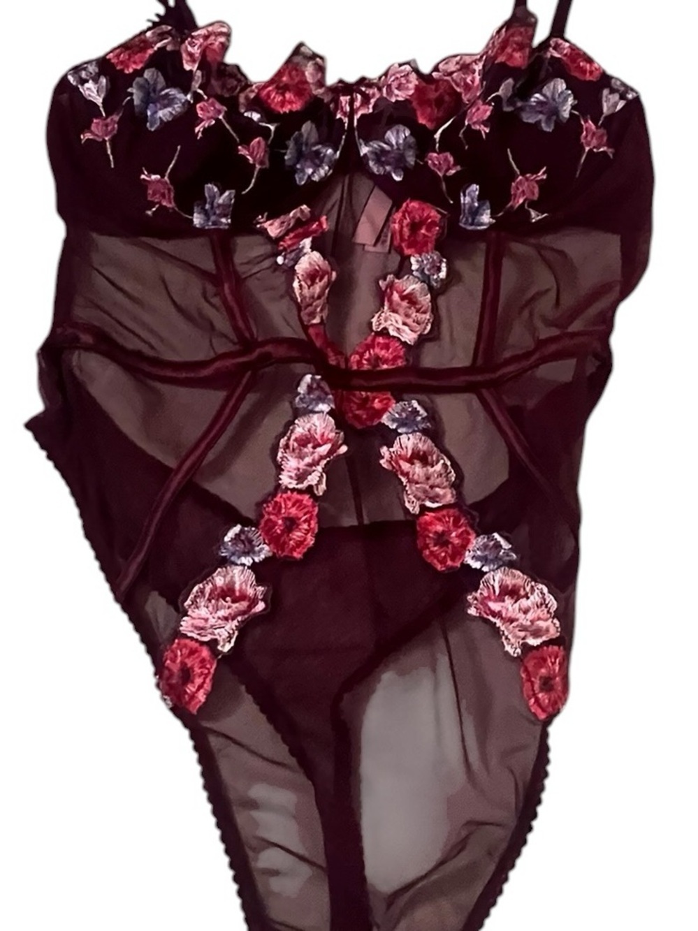 Victoria’s Secret Dream Angels Floral Embroidered Teddy Bodysuit Large